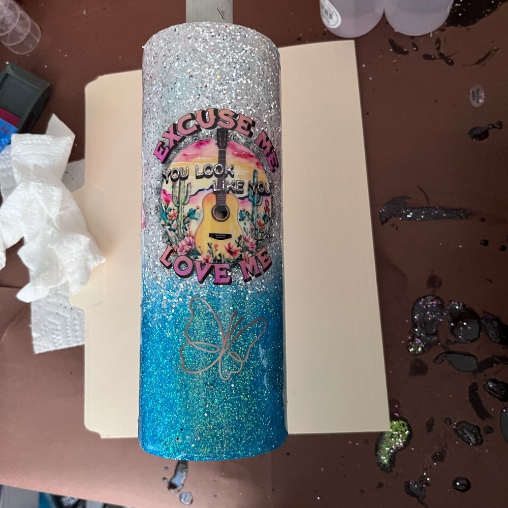 Glittery Blue and Silver Tumbler